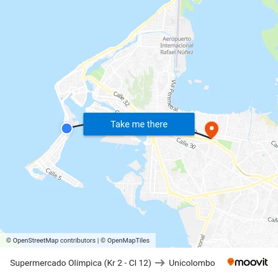 Supermercado Olímpica (Kr 2 - Cl 12) to Unicolombo map