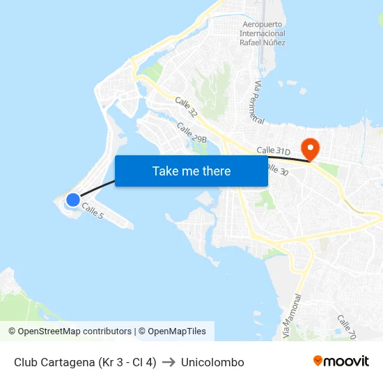 Club Cartagena (Kr 3 - Cl 4) to Unicolombo map