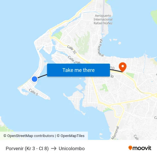 Porvenir (Kr 3 - Cl 8) to Unicolombo map