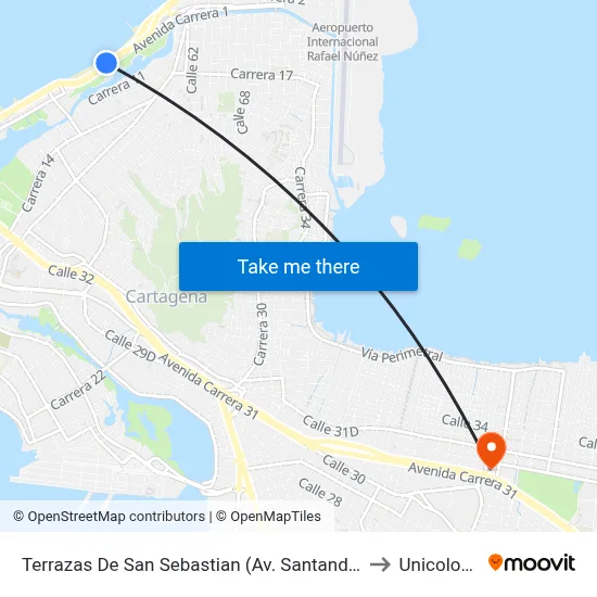 Terrazas De San Sebastian (Av. Santander - Cl 42a) to Unicolombo map