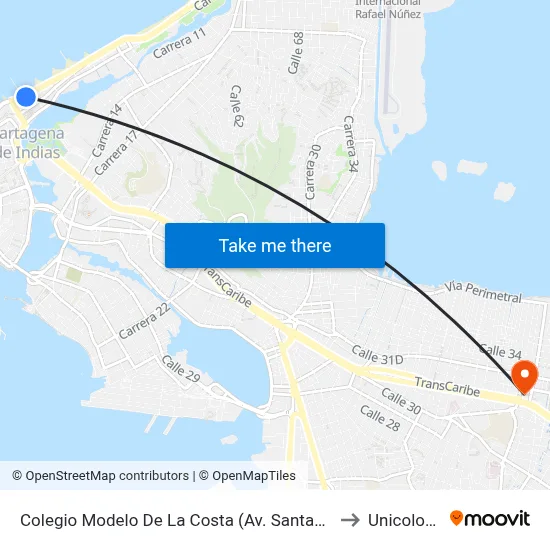 Colegio Modelo De La Costa (Av. Santander - Cl 42) to Unicolombo map