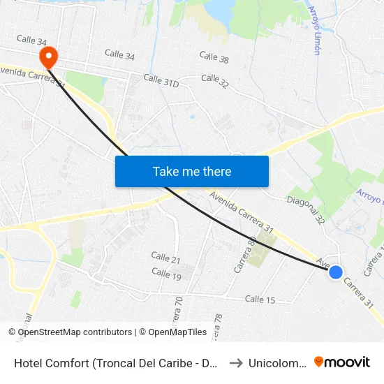Hotel Comfort (Troncal Del Caribe - Dg 32) to Unicolombo map