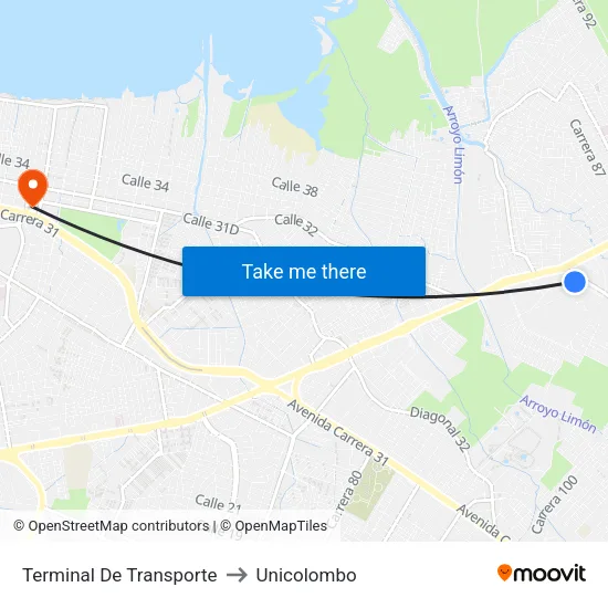 Terminal De Transporte to Unicolombo map