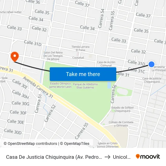 Casa De Justicia Chiquinquira (Av. Pedro Romero - Kr 58) to Unicolombo map