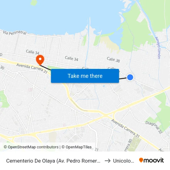 Cementerio De Olaya (Av. Pedro Romero - Tv 71a) to Unicolombo map