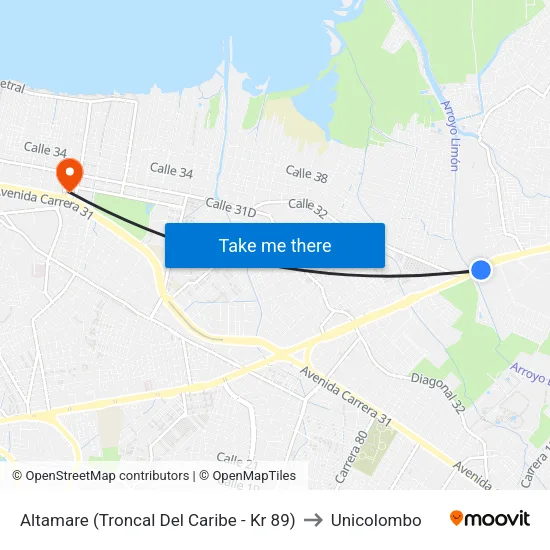 Altamare (Troncal Del Caribe - Kr 89) to Unicolombo map