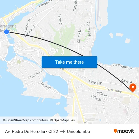 Av. Pedro De Heredia - Cl 32 to Unicolombo map