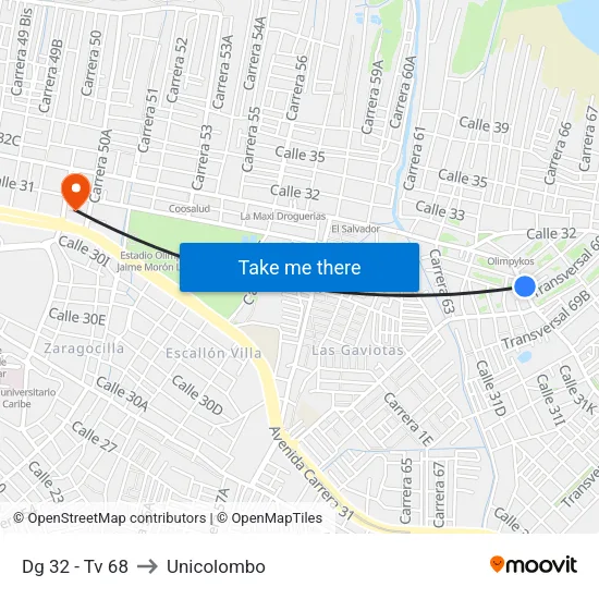 Dg 32 - Tv 68 to Unicolombo map
