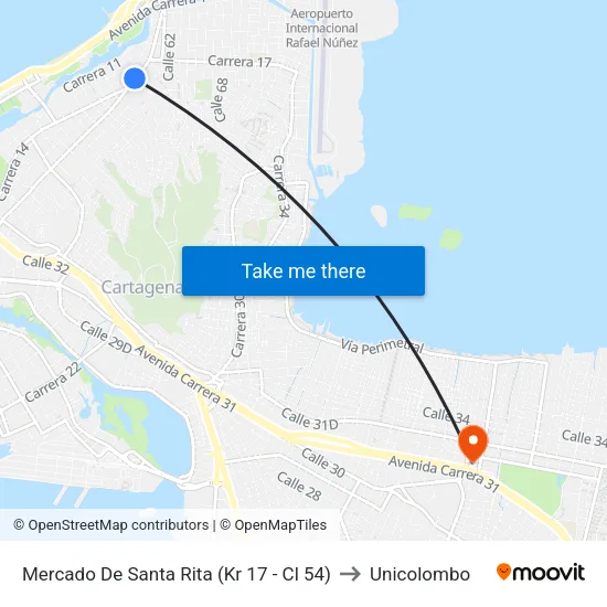 Mercado De Santa Rita (Kr 17 - Cl 54) to Unicolombo map