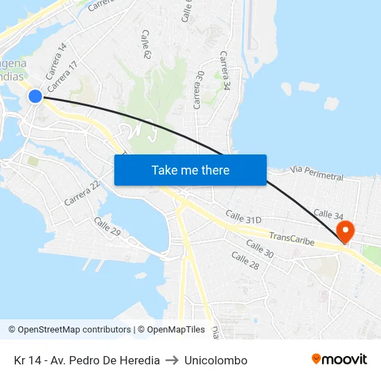 Kr 14 - Av. Pedro De Heredia to Unicolombo map