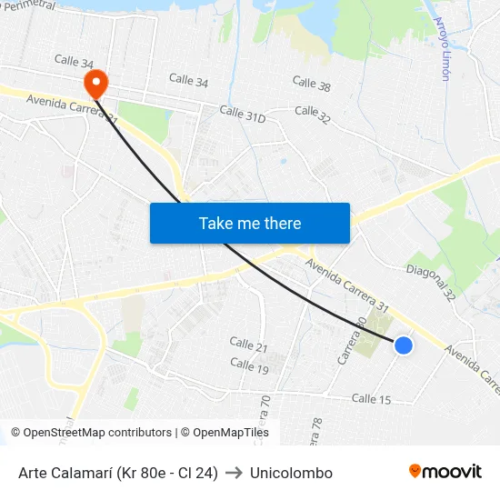 Arte Calamarí (Kr 80e - Cl 24) to Unicolombo map