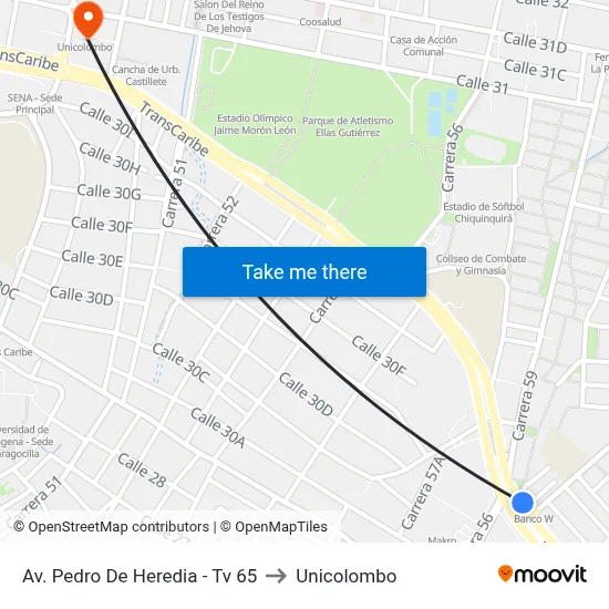 Av. Pedro De Heredia - Tv 65 to Unicolombo map