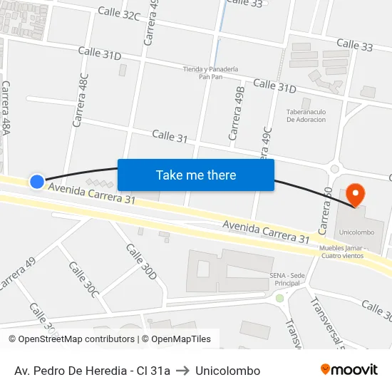 Av. Pedro De Heredia - Cl 31a to Unicolombo map
