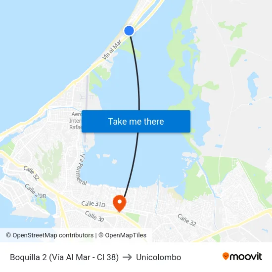 Boquilla 2 (Vía Al Mar - Cl 38) to Unicolombo map