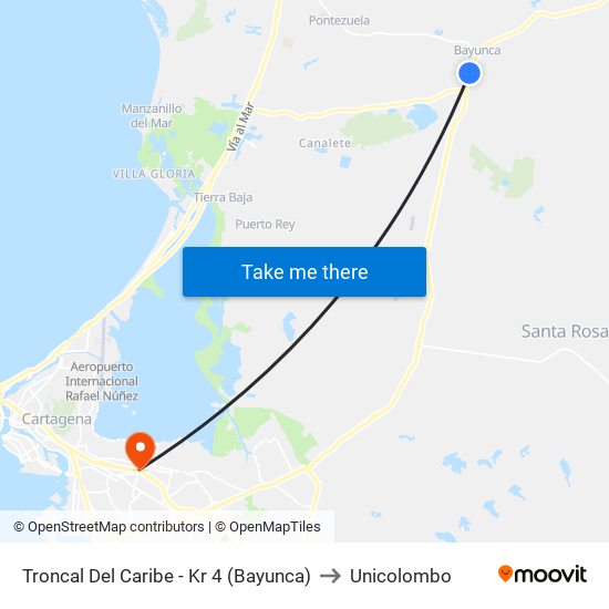 Troncal Del Caribe - Kr 4 (Bayunca) to Unicolombo map