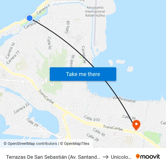 Terrazas De San Sebastián (Av. Santander - Cl 42a) to Unicolombo map