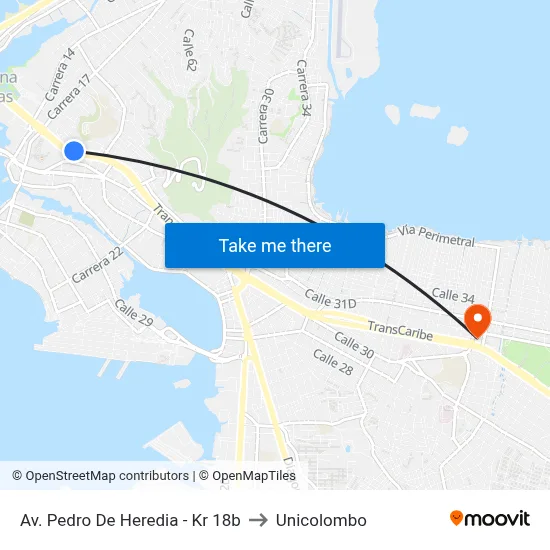 Av. Pedro De Heredia - Kr 18b to Unicolombo map