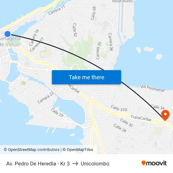Av. Pedro De Heredia - Kr 3 to Unicolombo map