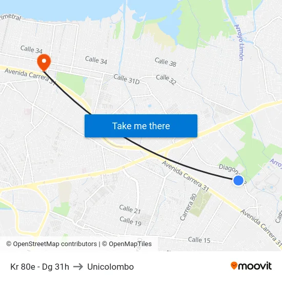 Kr 80e - Dg 31h to Unicolombo map