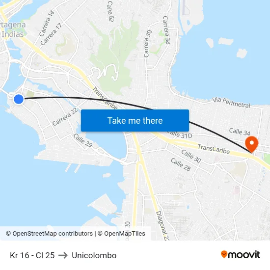 Kr 16 - Cl 25 to Unicolombo map