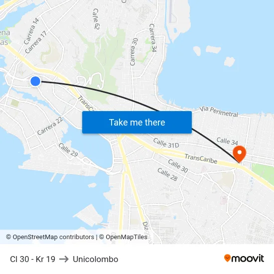 Cl 30 - Kr 19 to Unicolombo map