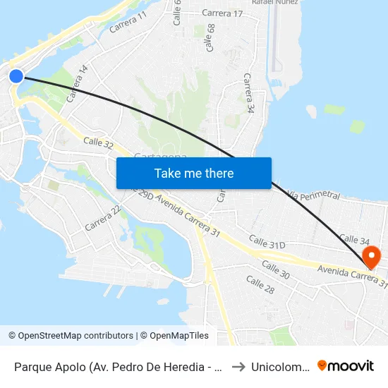 Parque Apolo (Av. Pedro De Heredia - Kr 2) to Unicolombo map