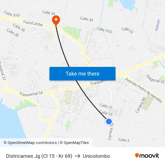 Districarnes Jg (Cl 15 - Kr 69) to Unicolombo map