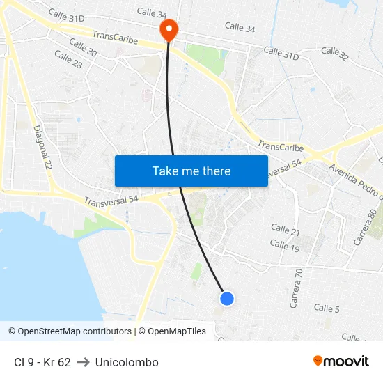 Cl 9 - Kr 62 to Unicolombo map