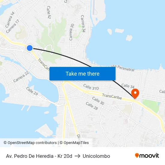 Av. Pedro De Heredia - Kr 20d to Unicolombo map