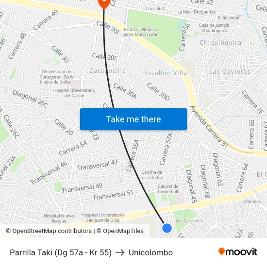 Parrilla Taki (Dg 57a - Kr 55) to Unicolombo map