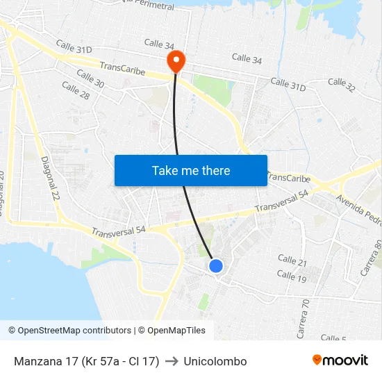 Manzana 17 (Kr 57a - Cl 17) to Unicolombo map