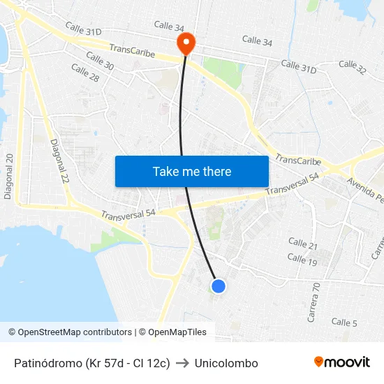 Patinódromo (Kr 57d - Cl 12c) to Unicolombo map