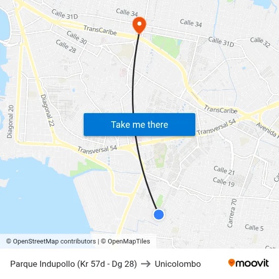 Parque Indupollo (Kr 57d - Dg 28) to Unicolombo map