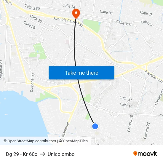 Dg 29 - Kr 60c to Unicolombo map