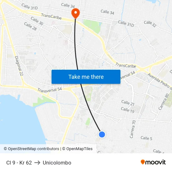 Cl 9 - Kr 62 to Unicolombo map