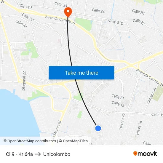 Cl 9 - Kr 64a to Unicolombo map