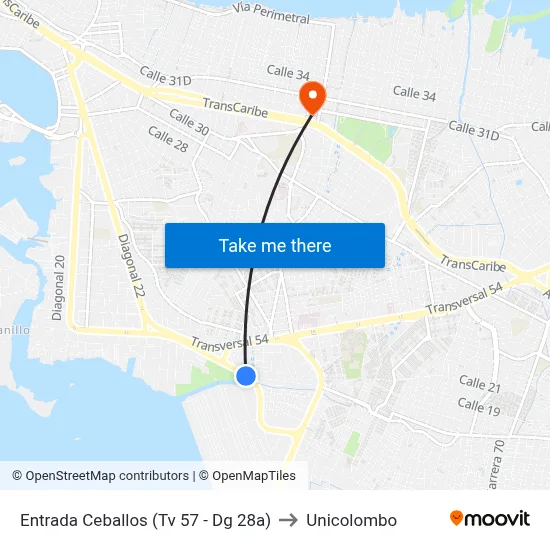 Entrada Ceballos (Tv 57 - Dg 28a) to Unicolombo map