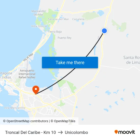 Troncal Del Caribe - Km 10 to Unicolombo map