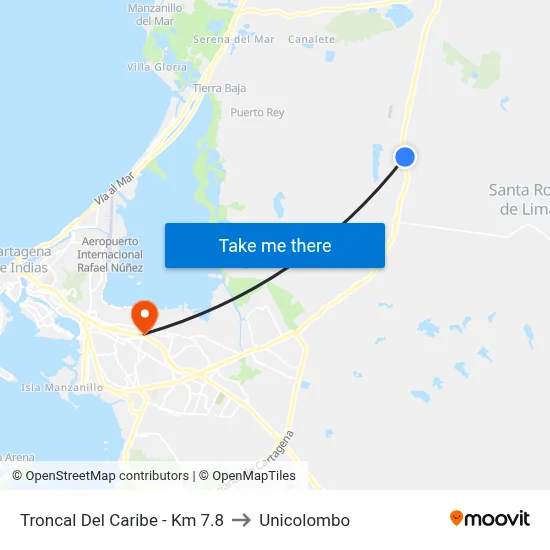 Troncal Del Caribe - Km 7.8 to Unicolombo map