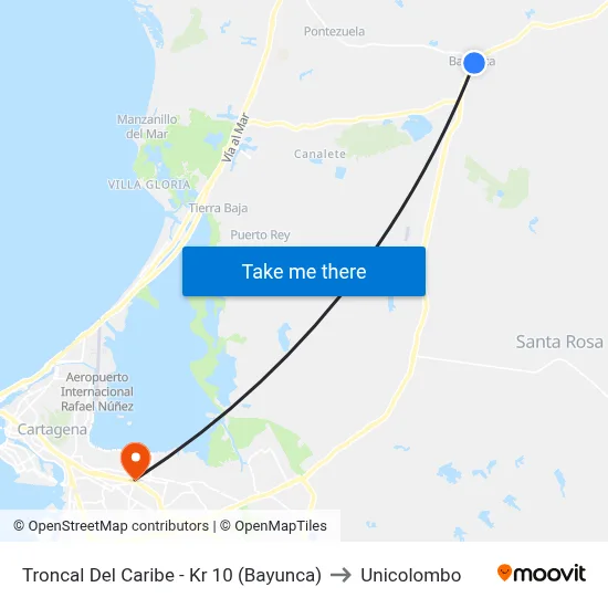 Troncal Del Caribe - Kr 10 (Bayunca) to Unicolombo map