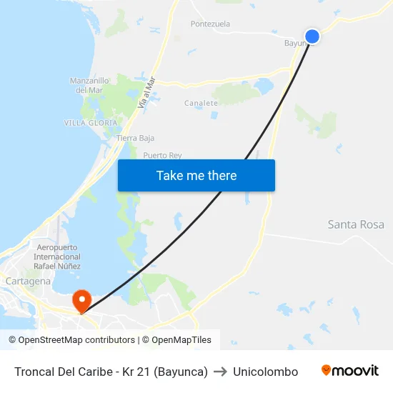 Troncal Del Caribe - Kr 21 (Bayunca) to Unicolombo map
