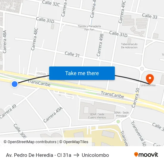 Av. Pedro De Heredia - Cl 31a to Unicolombo map