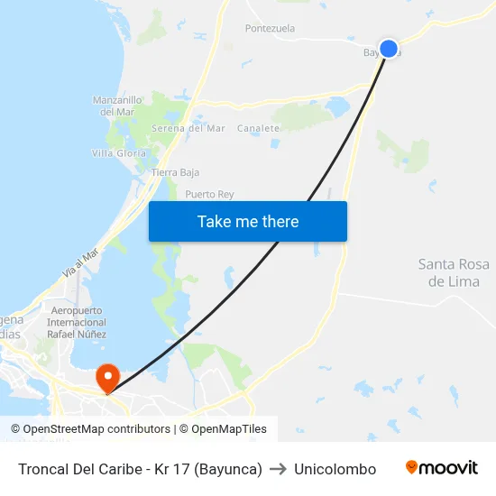 Troncal Del Caribe - Kr 17 (Bayunca) to Unicolombo map