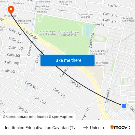 Institución Educativa Las Gaviotas (Tv 65 - Kr 31c) to Unicolombo map