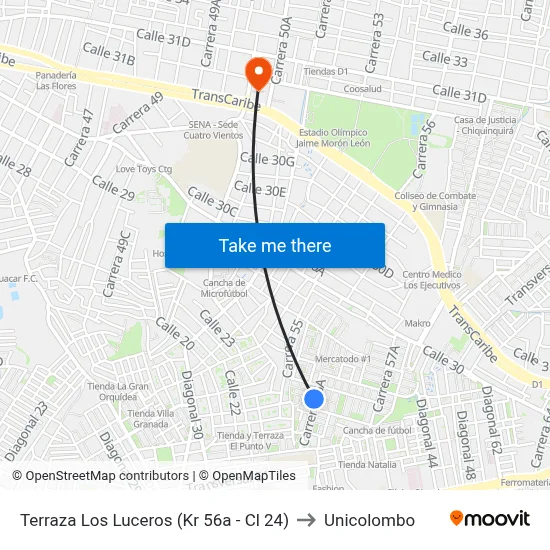 Terraza Los Luceros (Kr 56a - Cl 24) to Unicolombo map