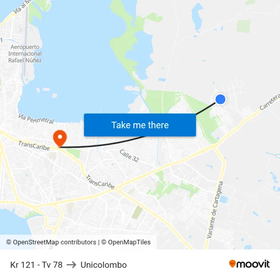 Kr 121 - Tv 78 to Unicolombo map