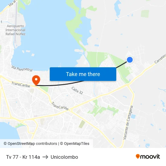 Tv 77 - Kr 114a to Unicolombo map
