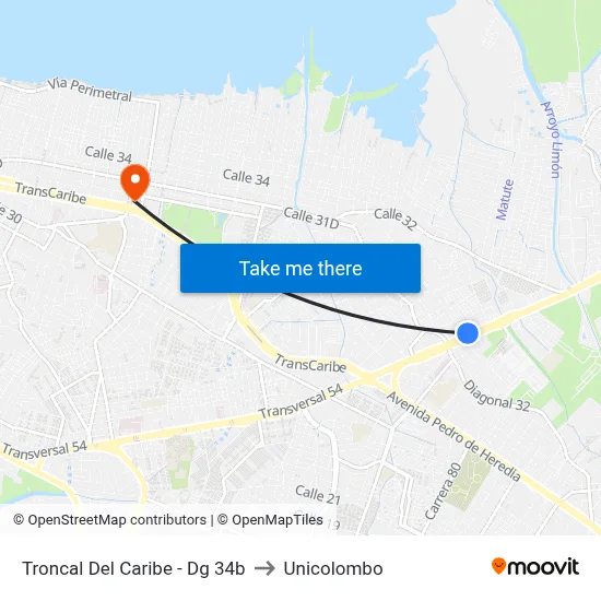 Troncal Del Caribe - Dg 34b to Unicolombo map