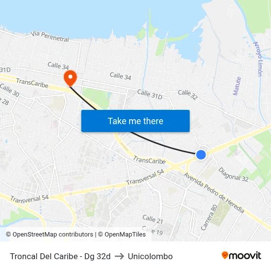 Troncal Del Caribe - Dg 32d to Unicolombo map