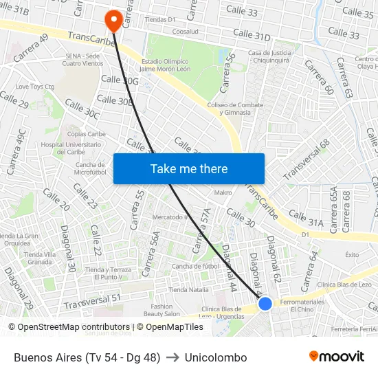 Buenos Aires (Tv 54 - Dg 48) to Unicolombo map